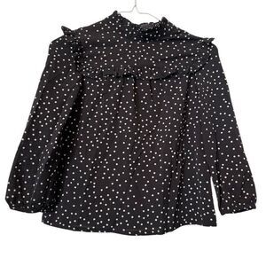 NWOT Girls Mini Molly Polka Dot Ruffled Long Sleeve Blouse Brown White Size 10/1